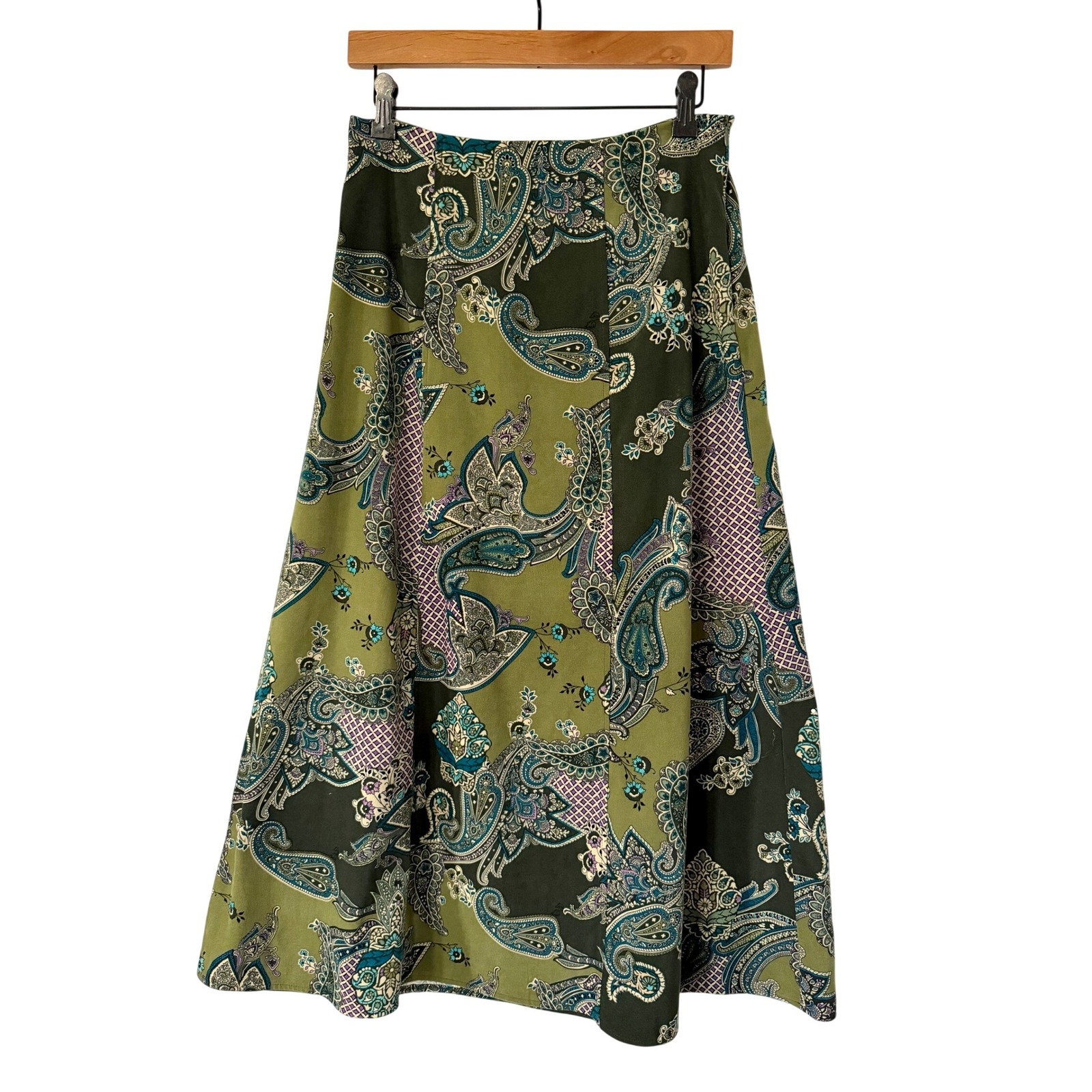 Vintage Notations Paisley Women M Green A-Line Maxi Skirt Boho Patchwork 90s Y2k